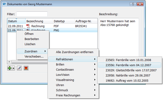 Screenshot Dokumentenverwaltung - Zuordnung